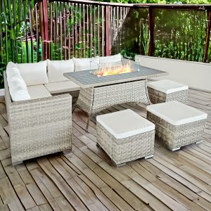acorn rattan 5 seat rising firepit sofa set in ocean grey