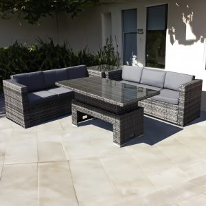 malta rattan 6 seat rising table corner set in walnut grey