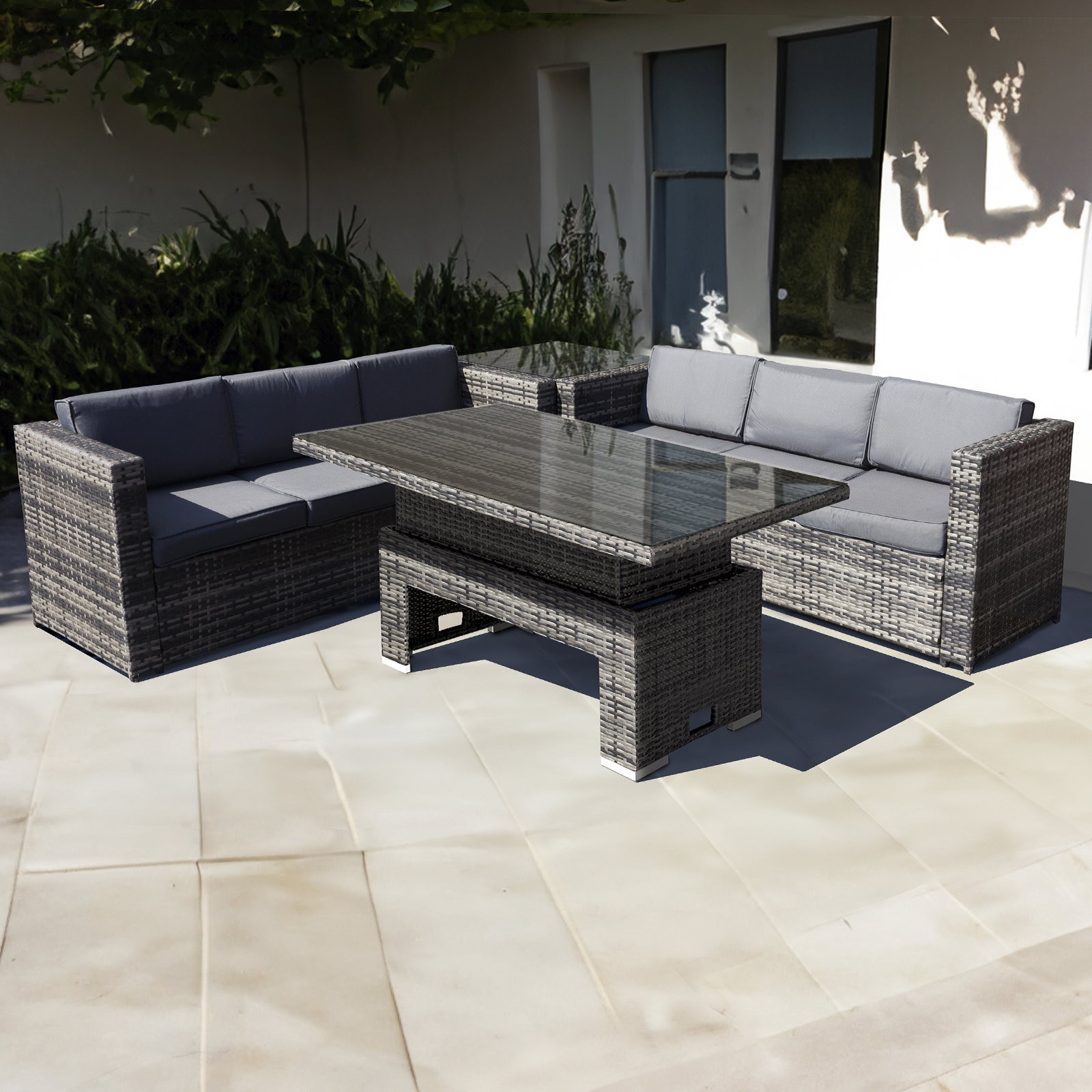 malta rattan 6 seat rising table corner set in walnut grey