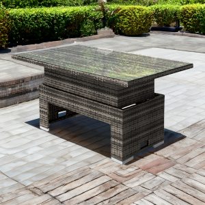 rattan rising table in walnut grey