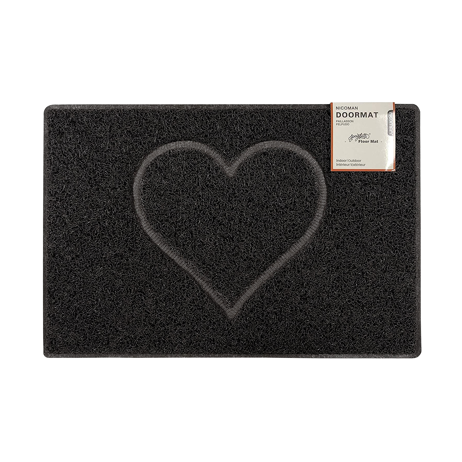 heart large embossed doormat in black