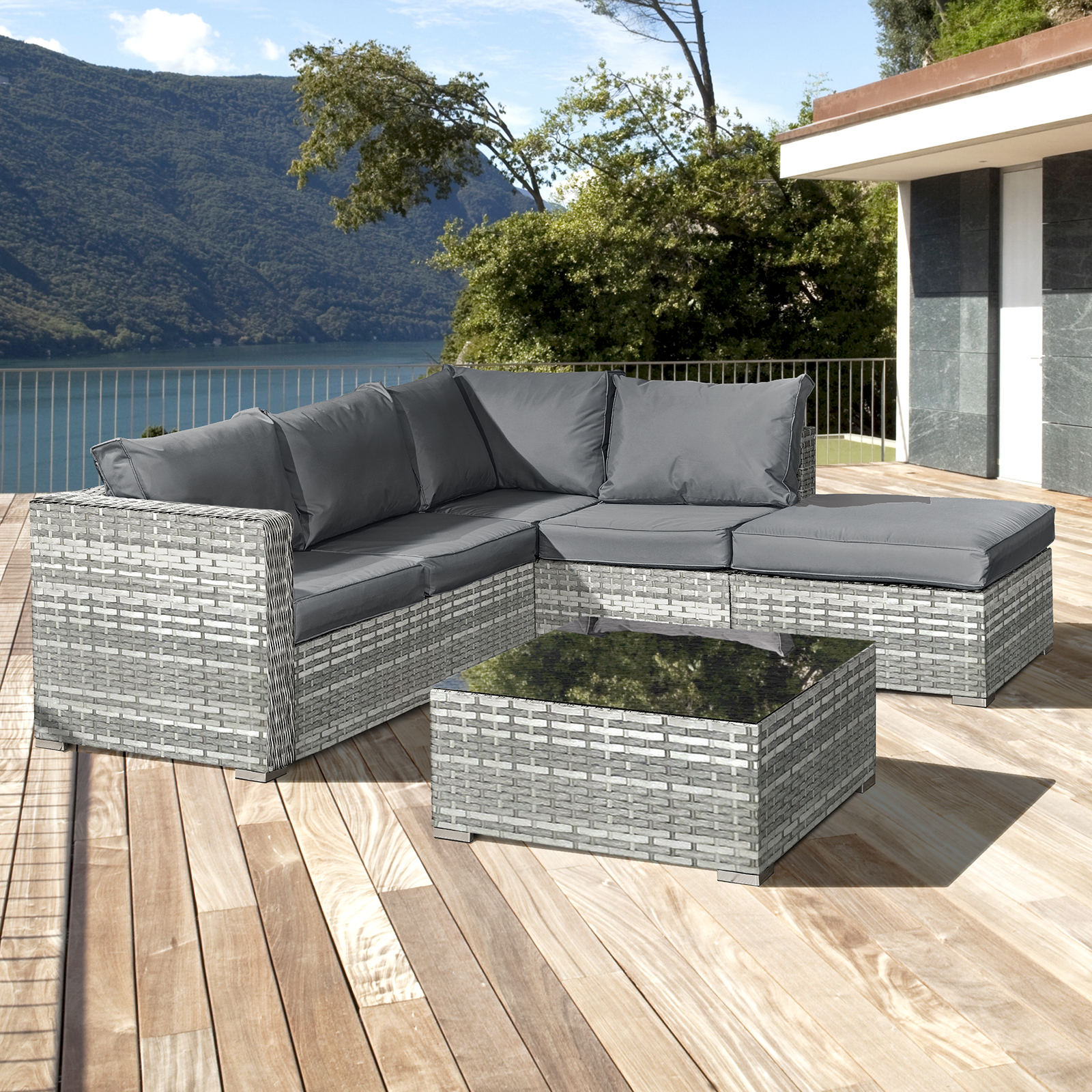 aruba rattan 5 seat corner set in dove grey