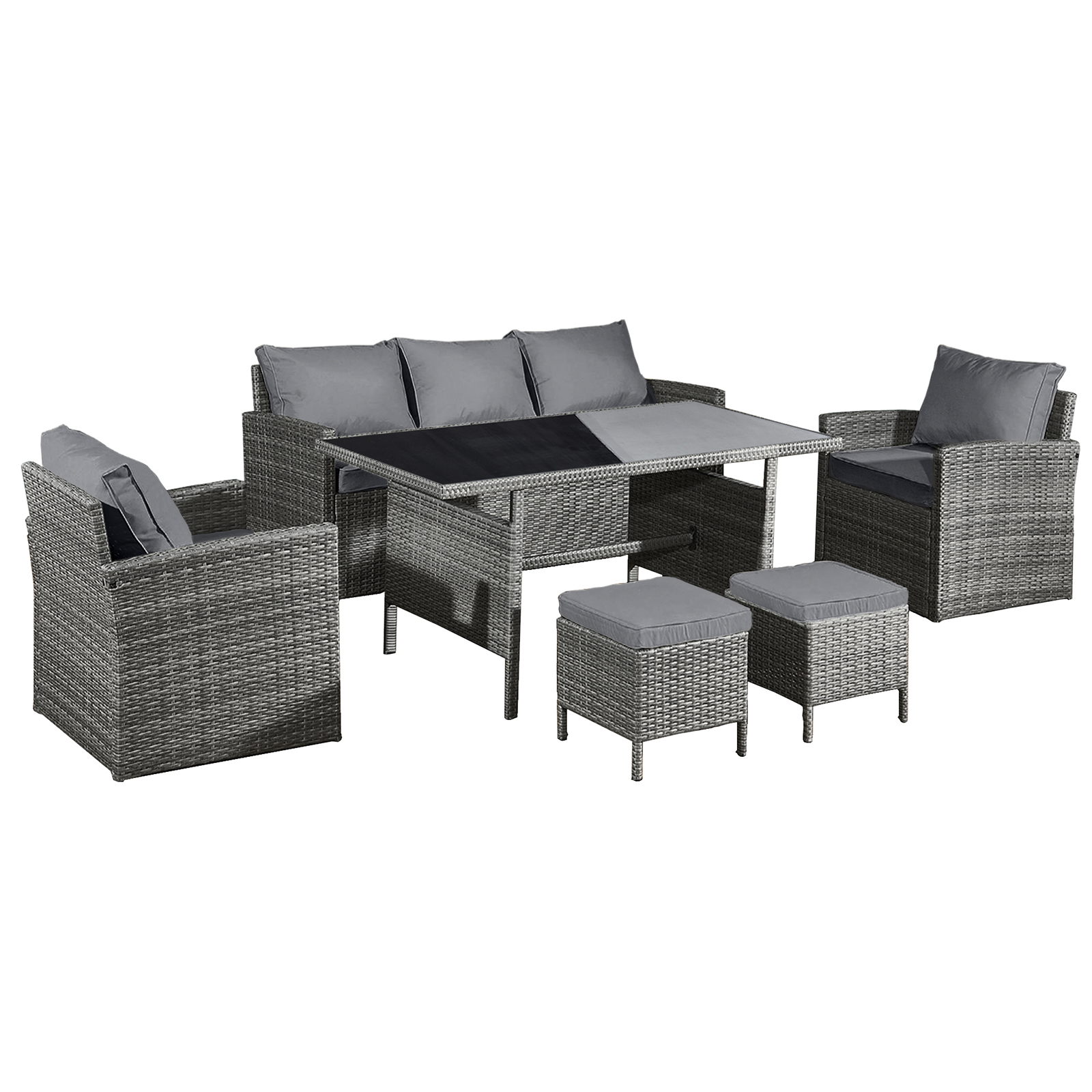 fiji rattan 7 seat lounge dining set in pewter grey