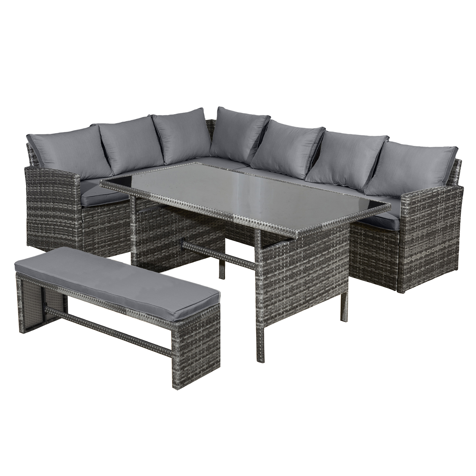 fiji rattan 8 seat corner dining set in pewter grey