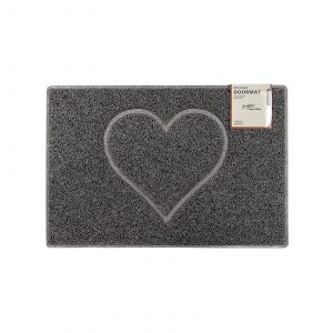 heart small embossed doormat in grey with open back