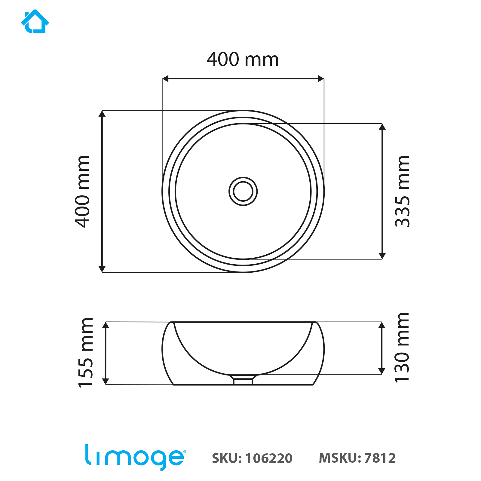 7812 ceramic domed round countertop basin