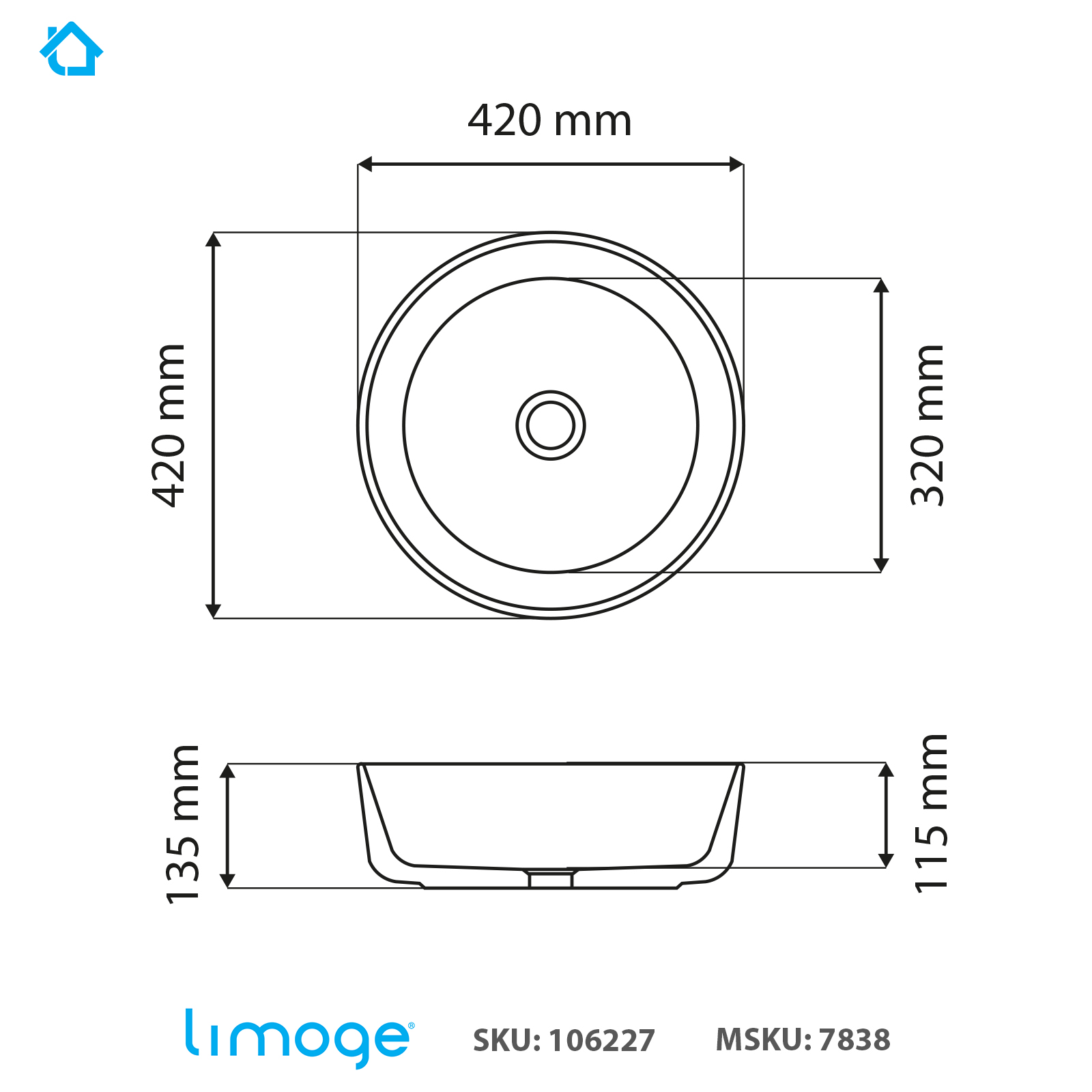 7838 ceramic rounded countertop basin in matte black