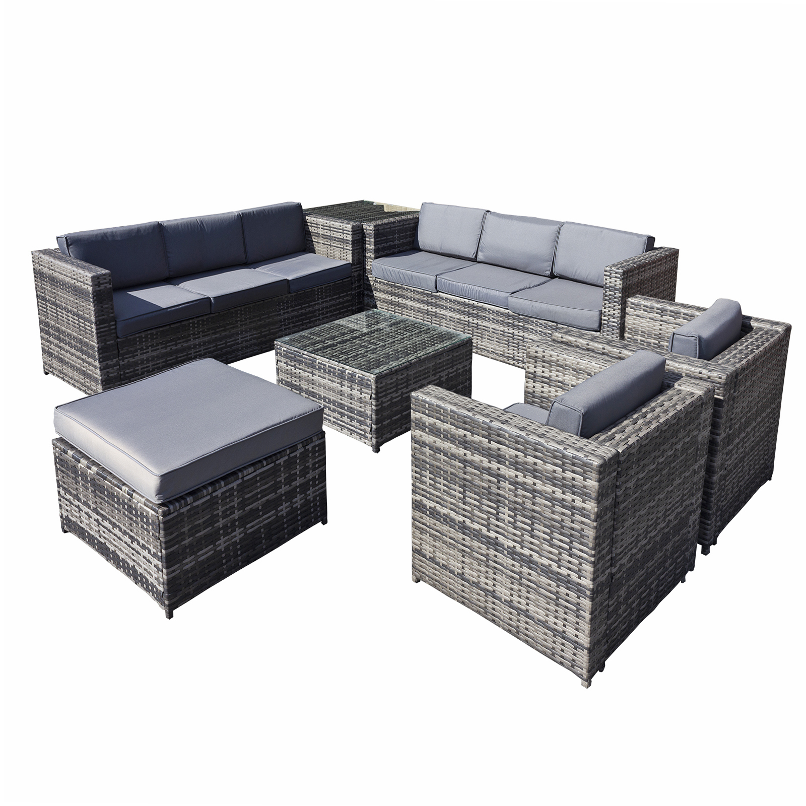 malta rattan 9 seat u shape set in grey walnut