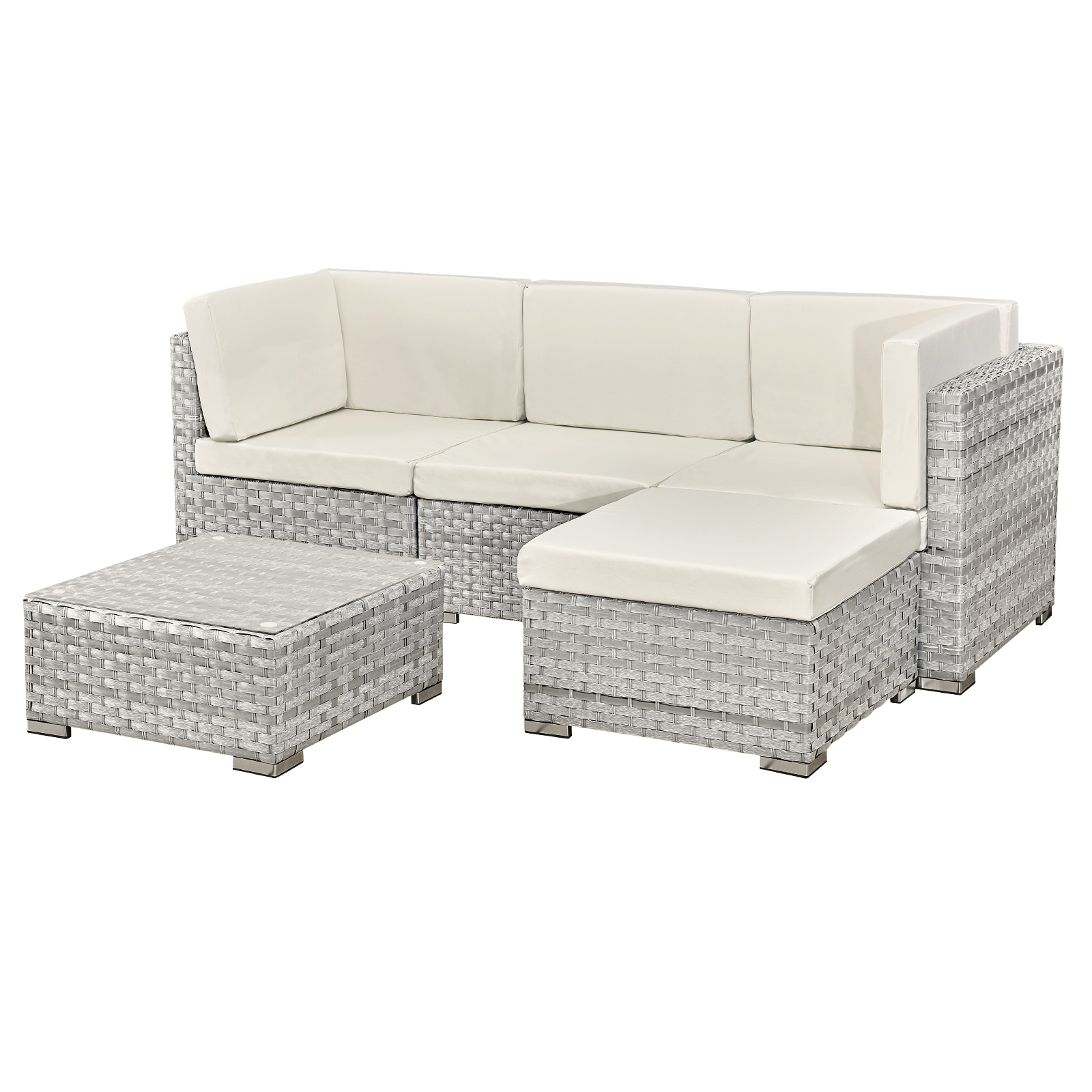 trinidad rattan 4 seat modular chaise lounge set in dove grey