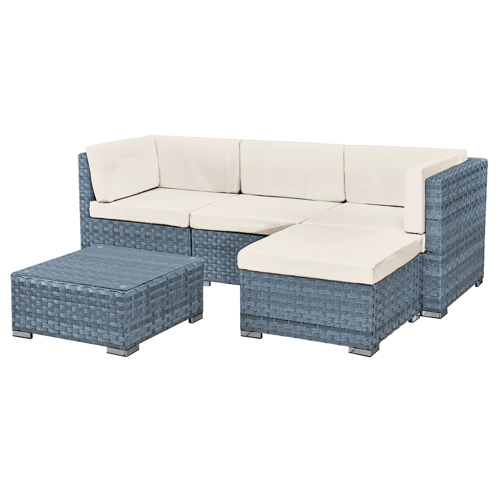 trinidad rattan 4 seat modular chaise lounge set in ocean grey