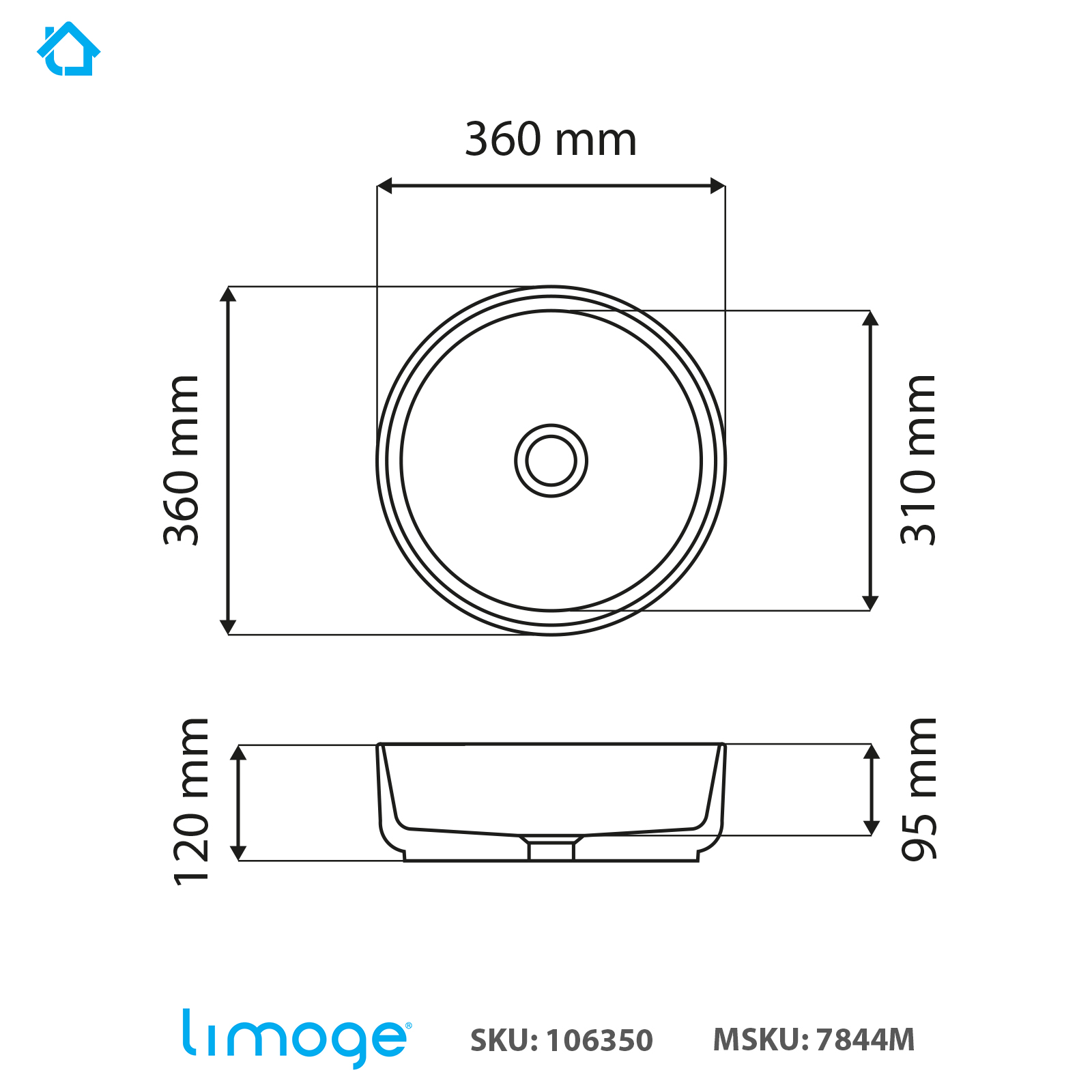 7844 ceramic vert round countertop basin in marble effect