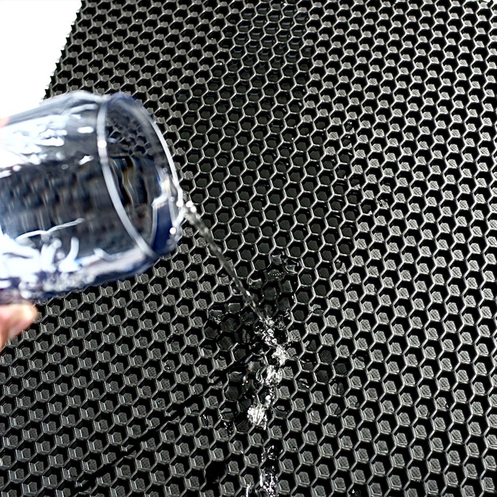 tesla model x 3 piece hex car mat set in black