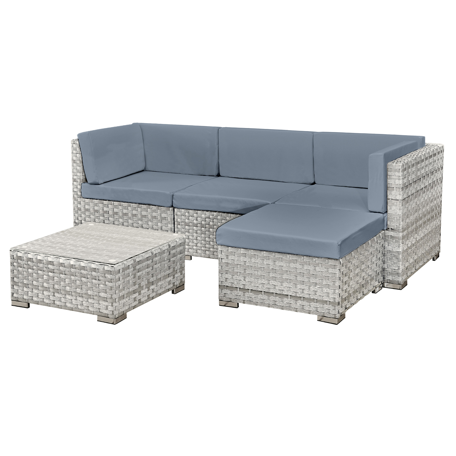 trinidad rattan 4 seat modular chaise lounge set in dove grey