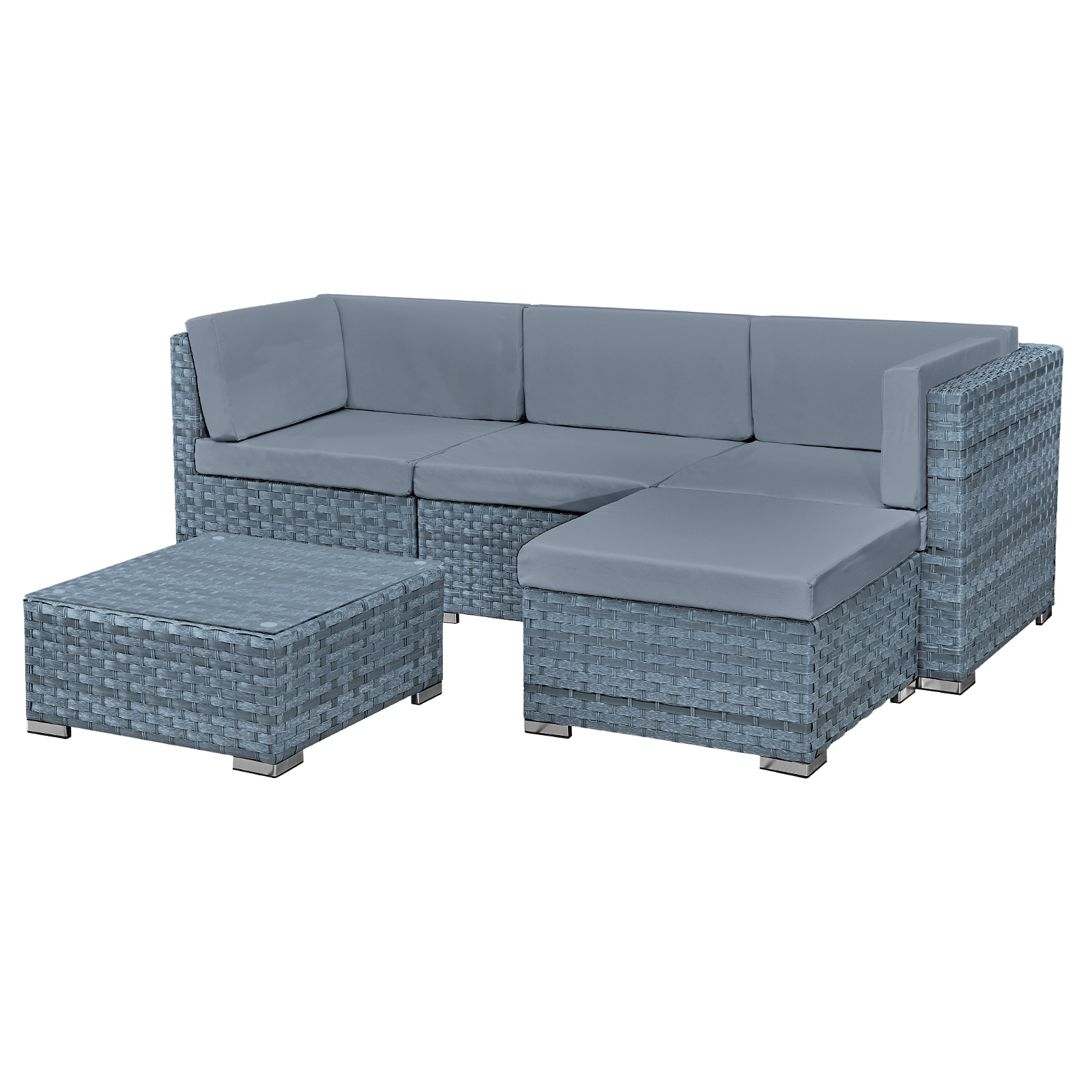 trinidad rattan 4 seat modular chaise lounge set in ocean grey
