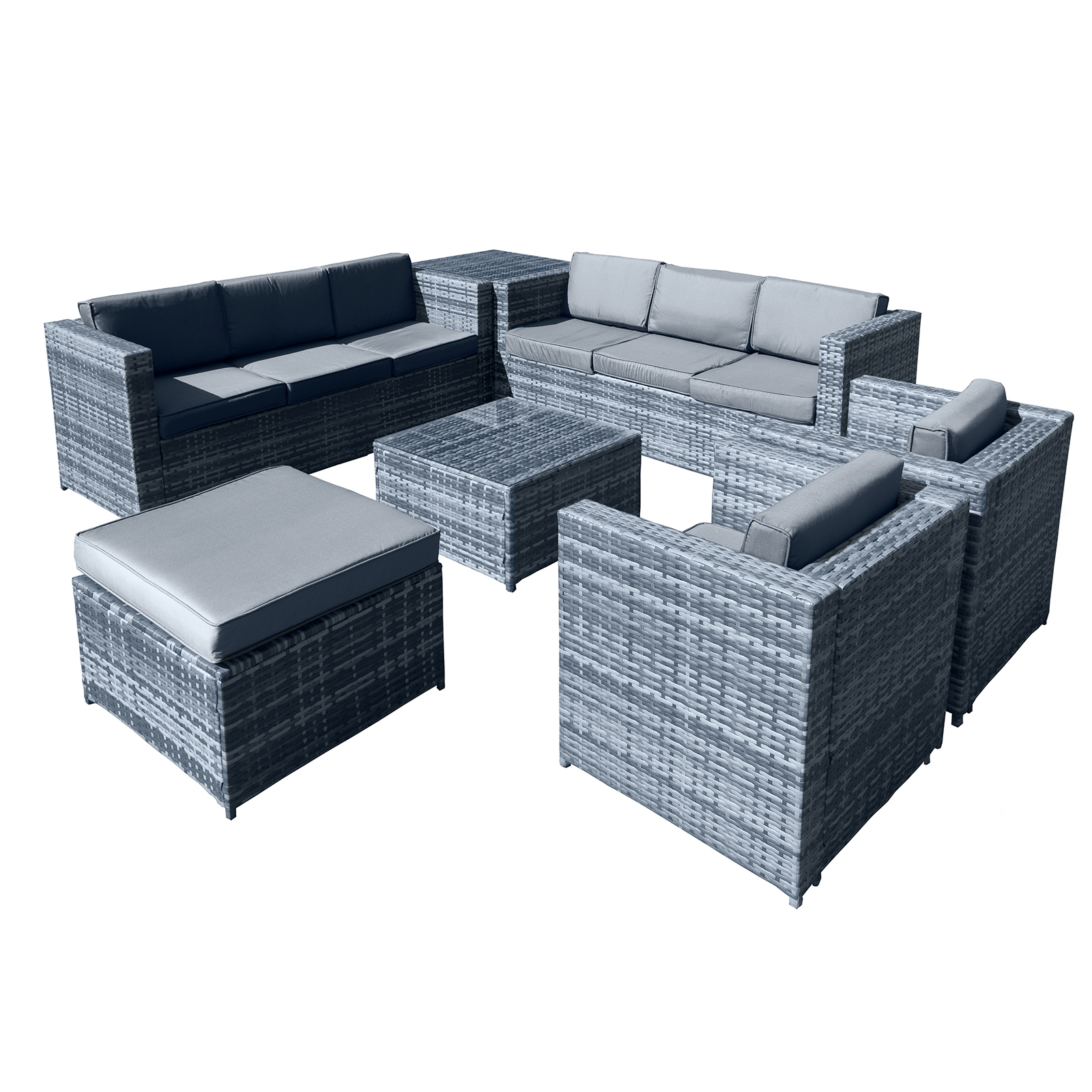 malta rattan 9 seat u shape set in ocean grey