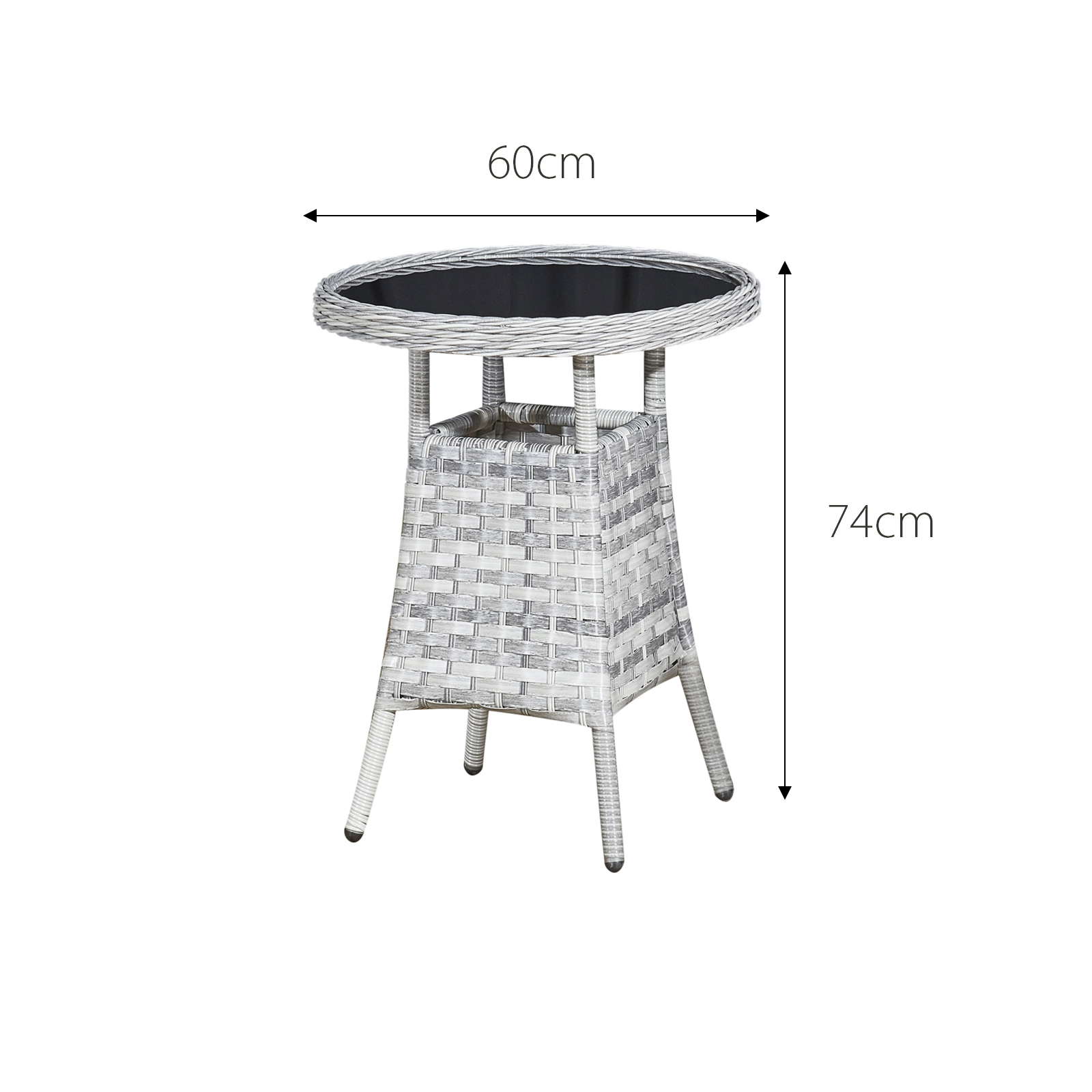 sicilia rattan 2 seat bistro set in dove grey with black glass