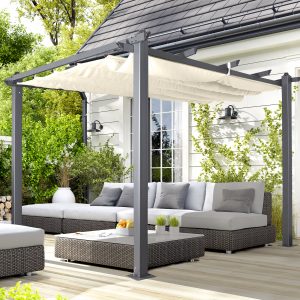 acorn aluminium 3m square pergola gazebo in creamy white