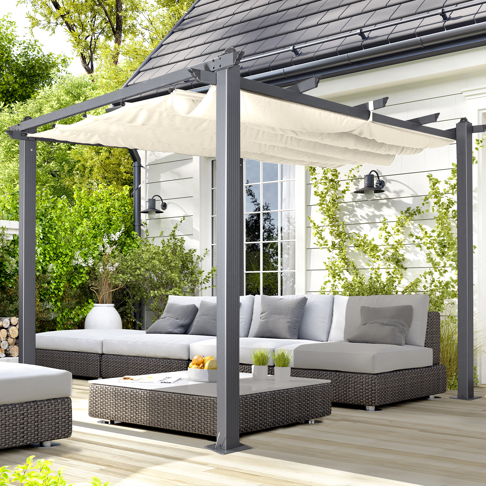 acorn aluminium 3m square pergola gazebo in creamy white