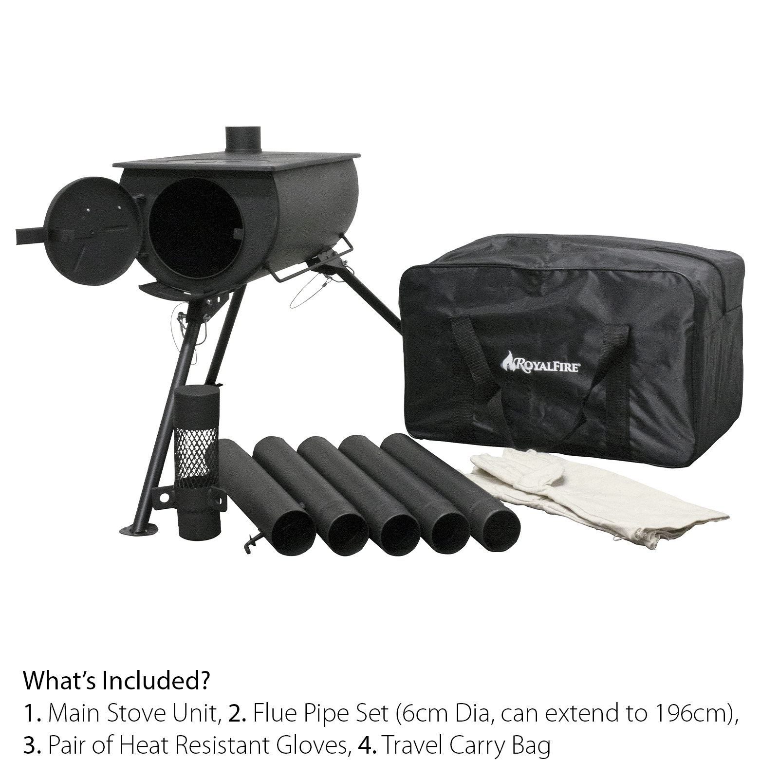 orion portable tri pod tent stove in black