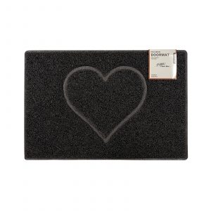 heart medium embossed doormat in black with open back