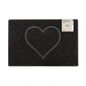heart large embossed doormat in black with open back