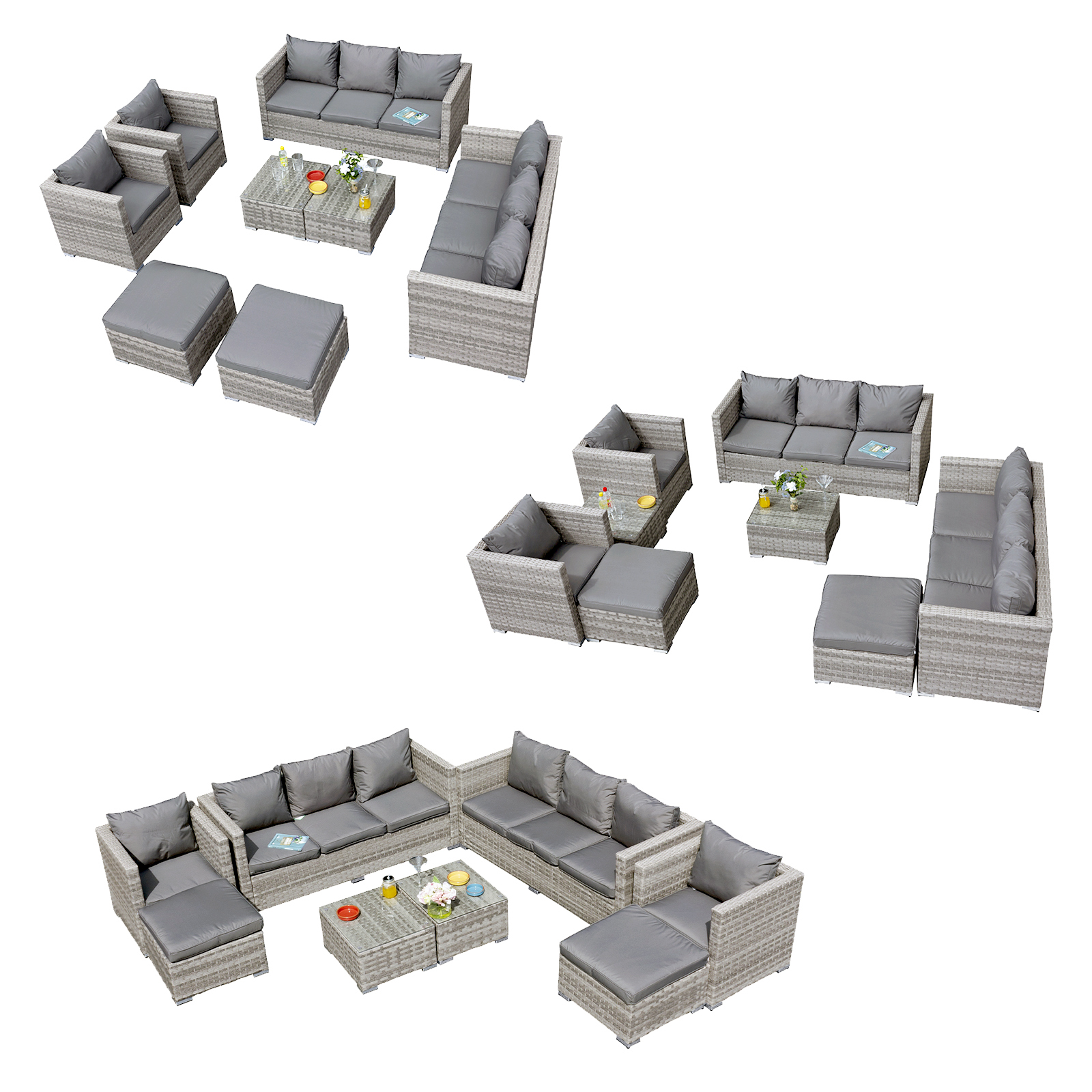 acorn deluxe rattan 10 seat modular sofa set in dove grey