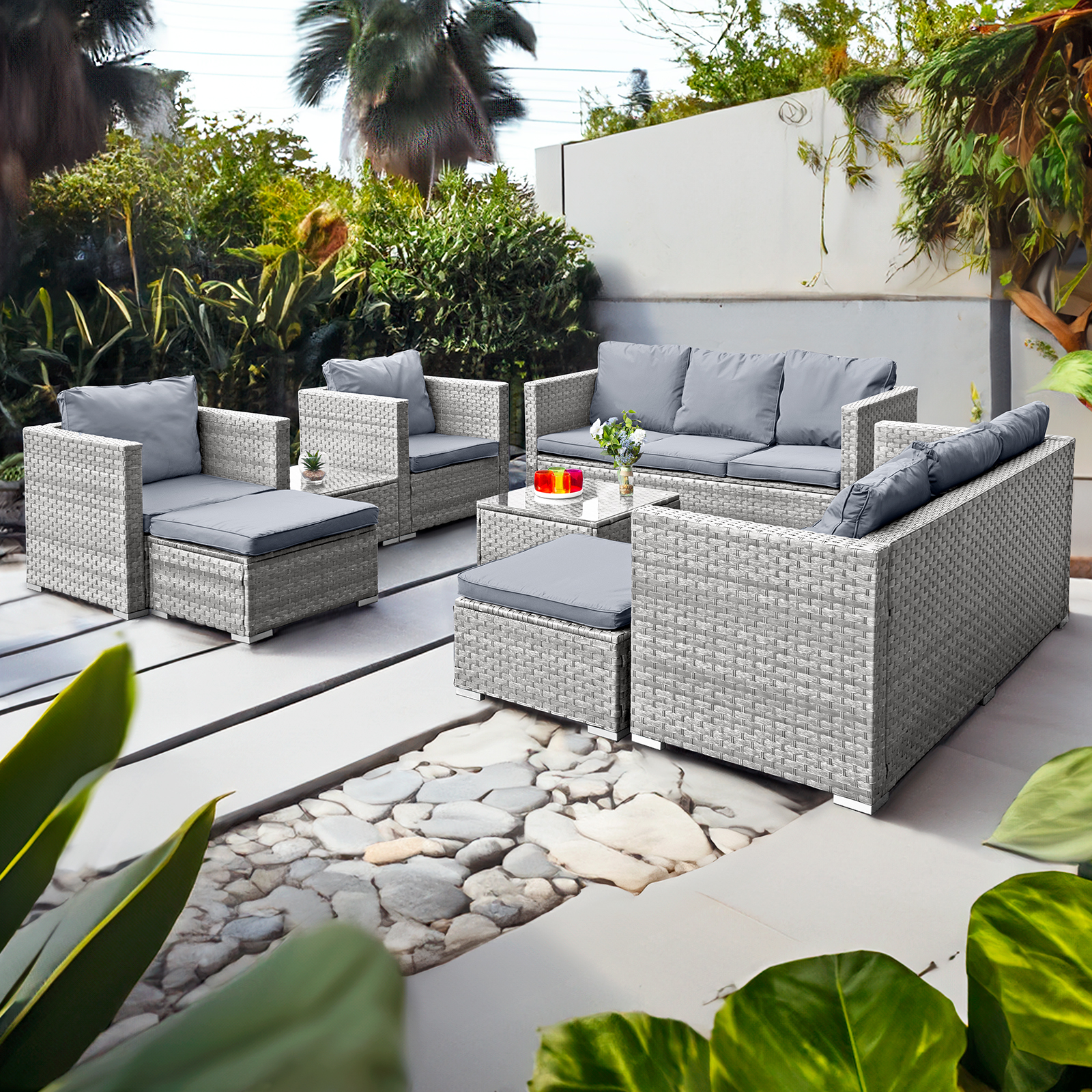 acorn deluxe rattan 10 seat modular sofa set in dove grey
