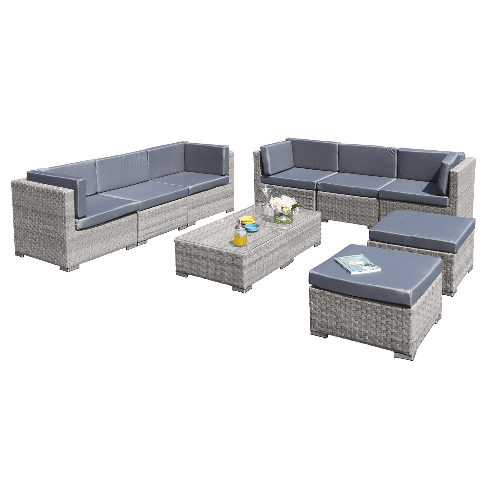 trinidad deluxe rattan 8 seat modular sofa set in dove grey