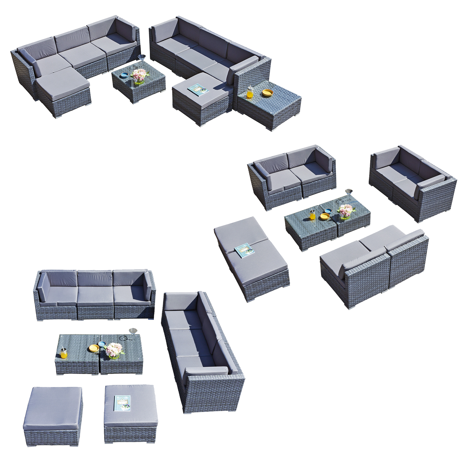 trinidad deluxe rattan 8 seat modular sofa set in ocean grey