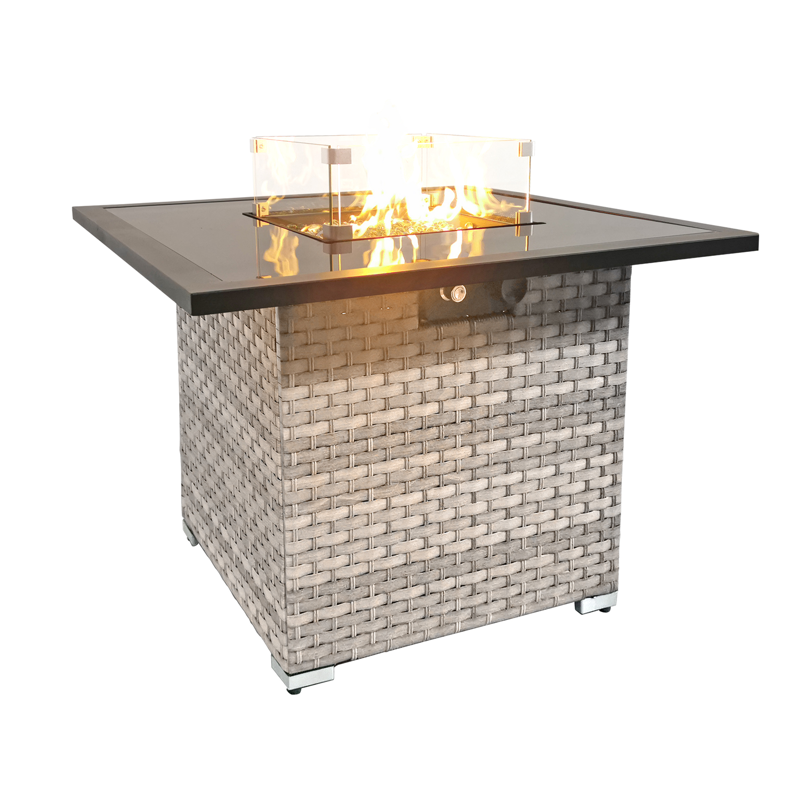 cancun rattan square gas fire table in dove grey
