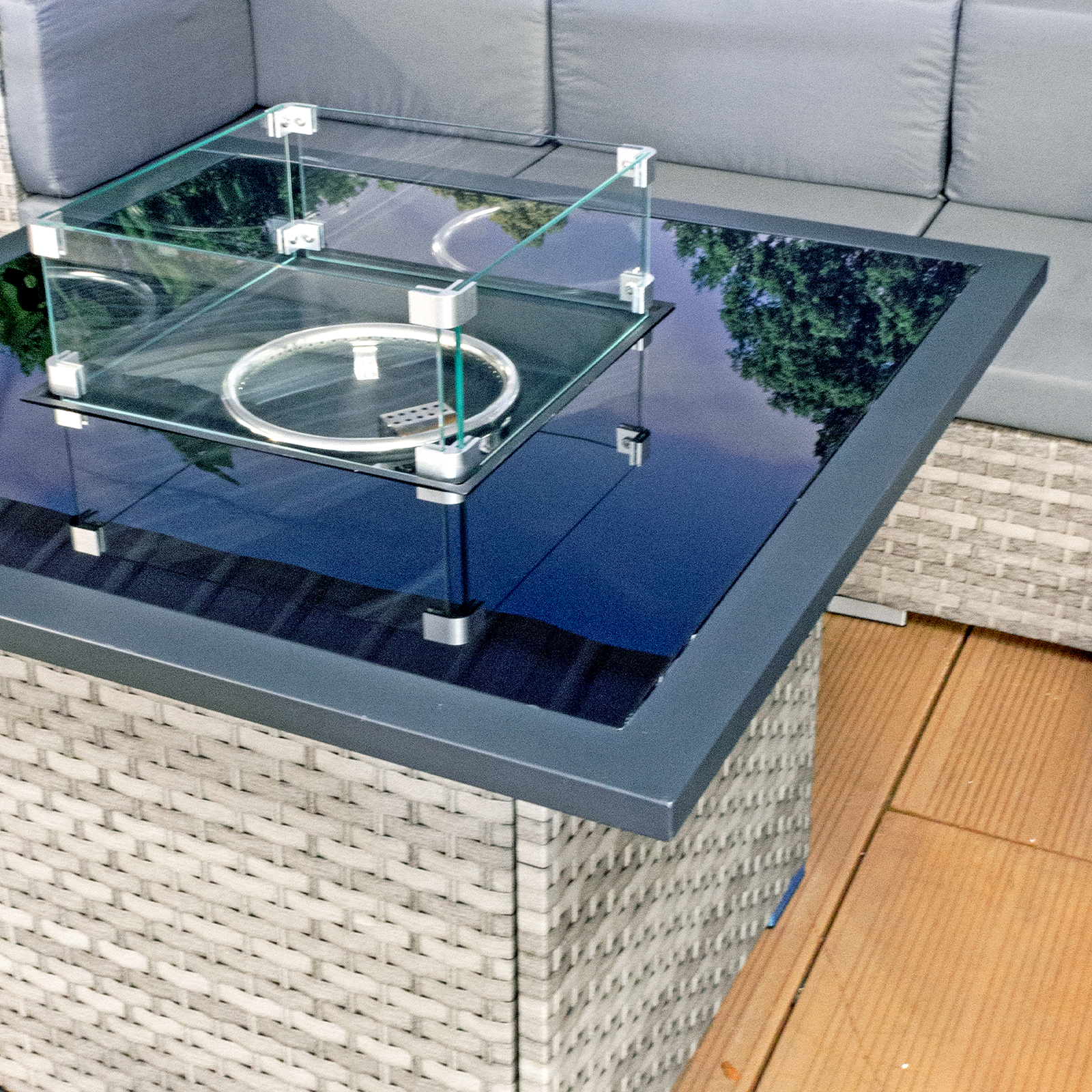 cancun rattan square gas fire table in dove grey