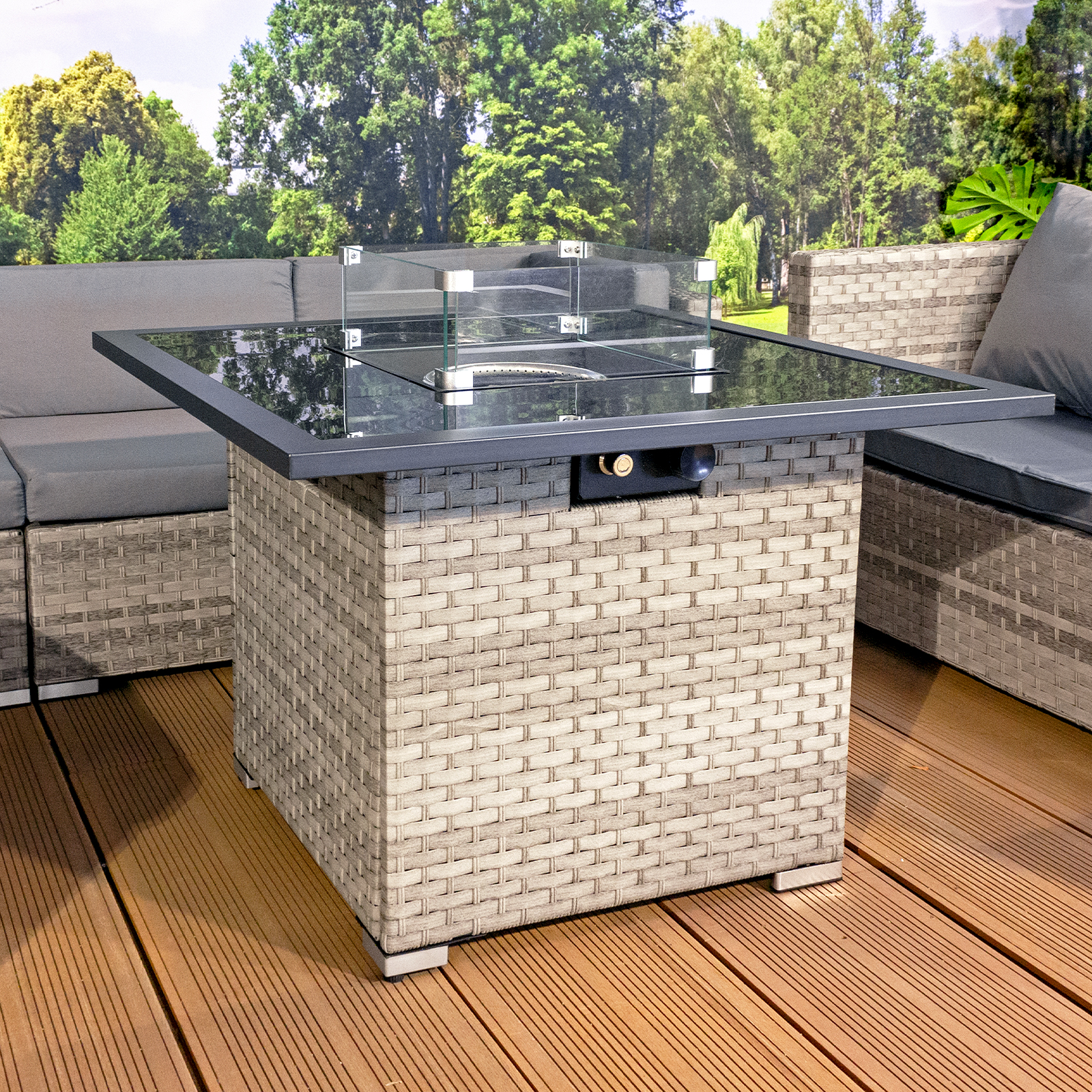 cancun rattan square gas fire table in dove grey