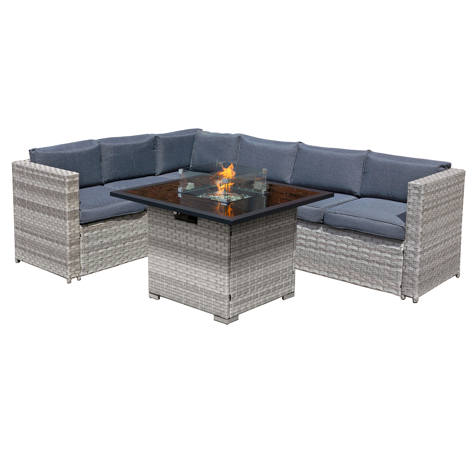 acorn rattan 6 seat corner firepit sofa set in dove grey
