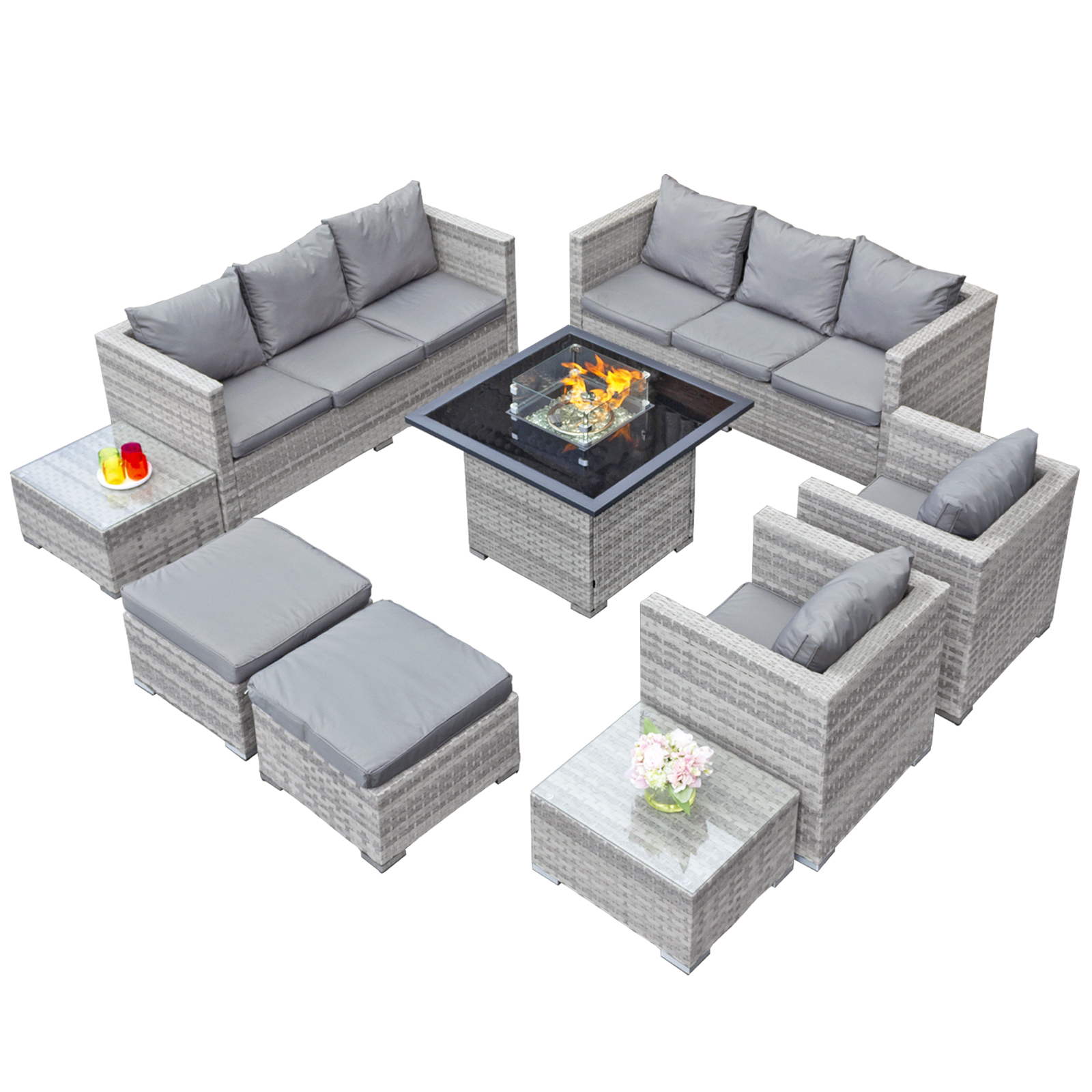 acorn deluxe rattan 10 seat firepit modular set in dove grey