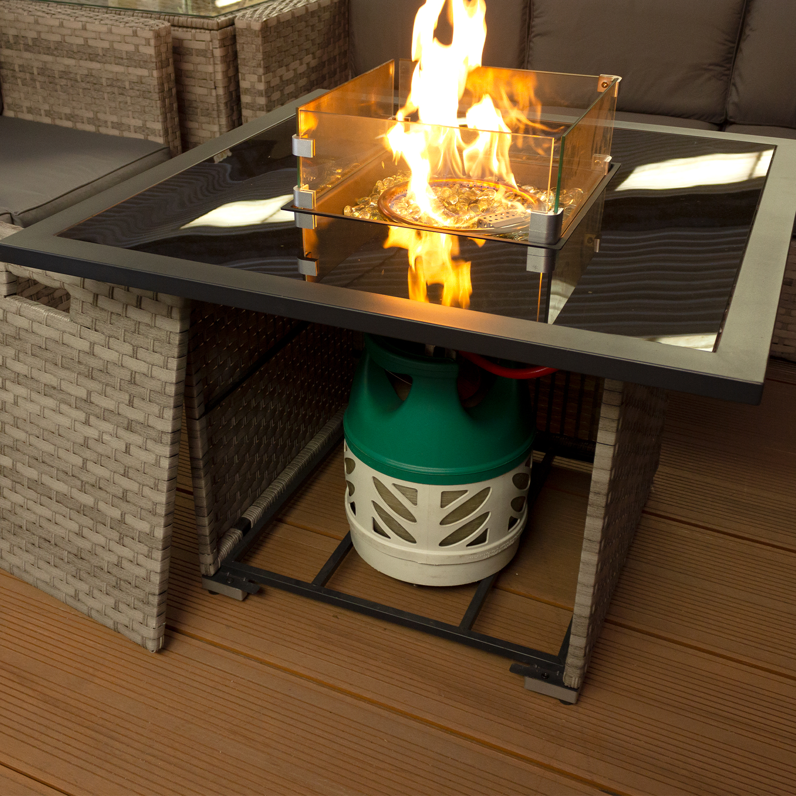 acorn deluxe rattan 10 seat firepit modular set in dove grey