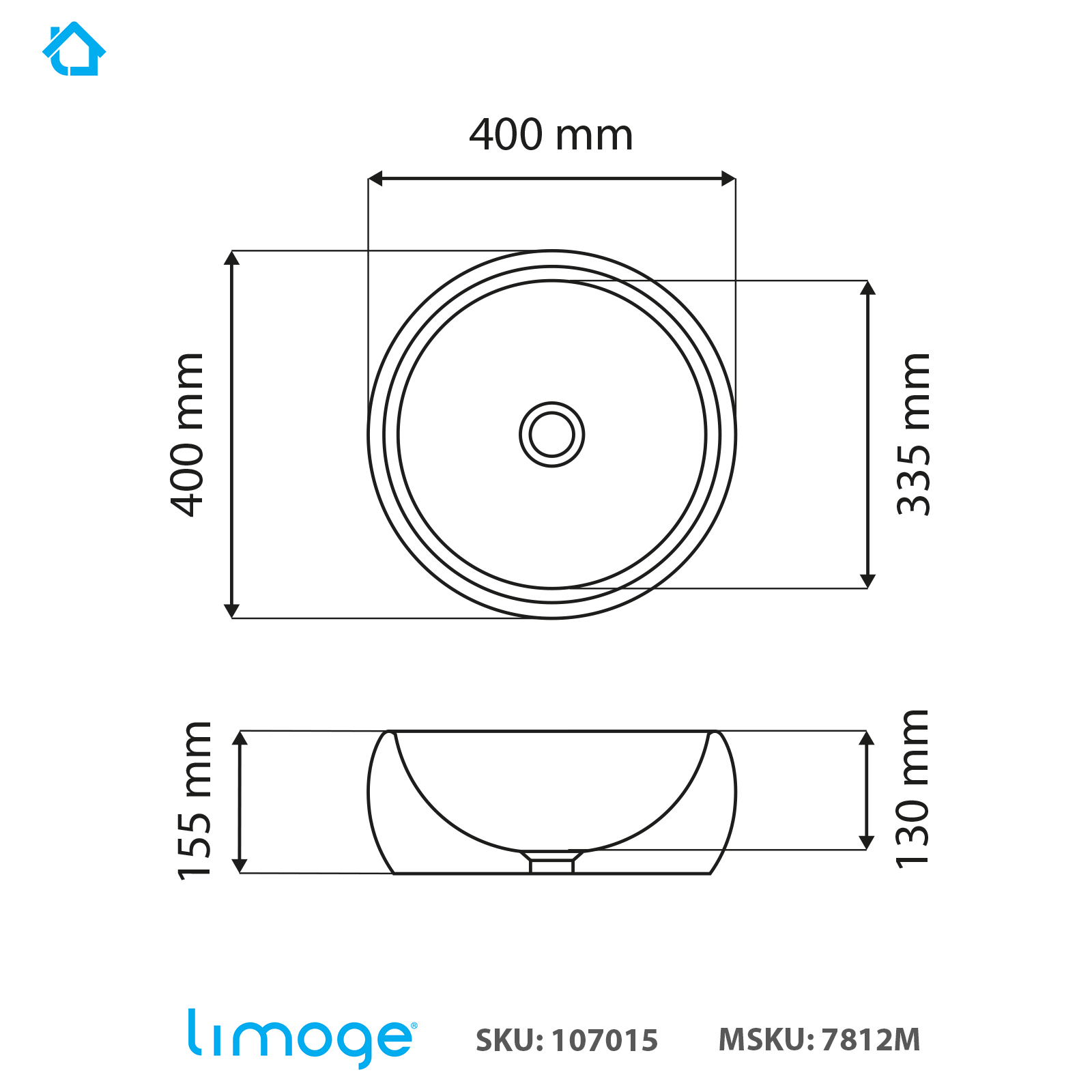 7812 ceramic domed round countertop basin in stone effect