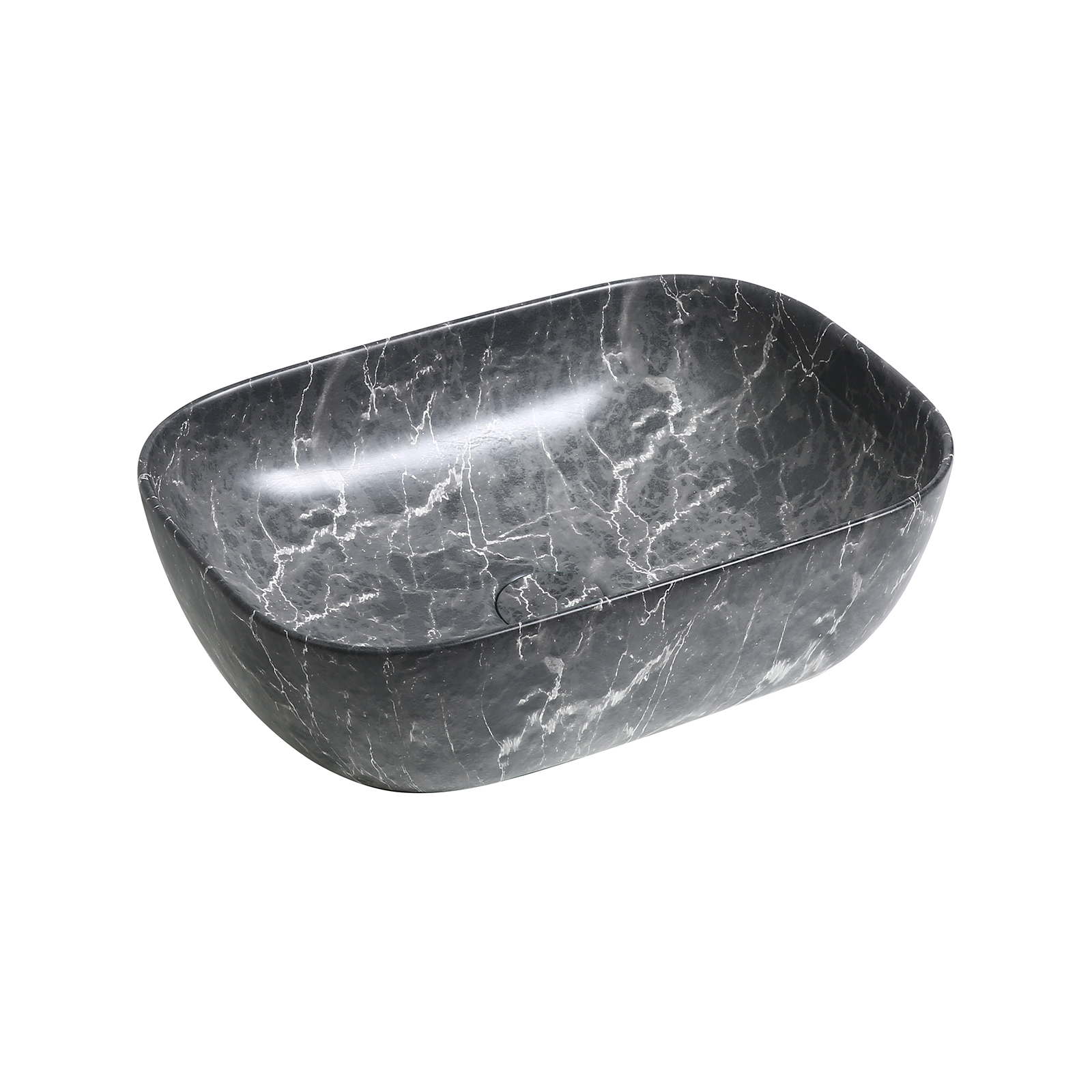 7840 ceramic oblong countertop basin in black marble effect