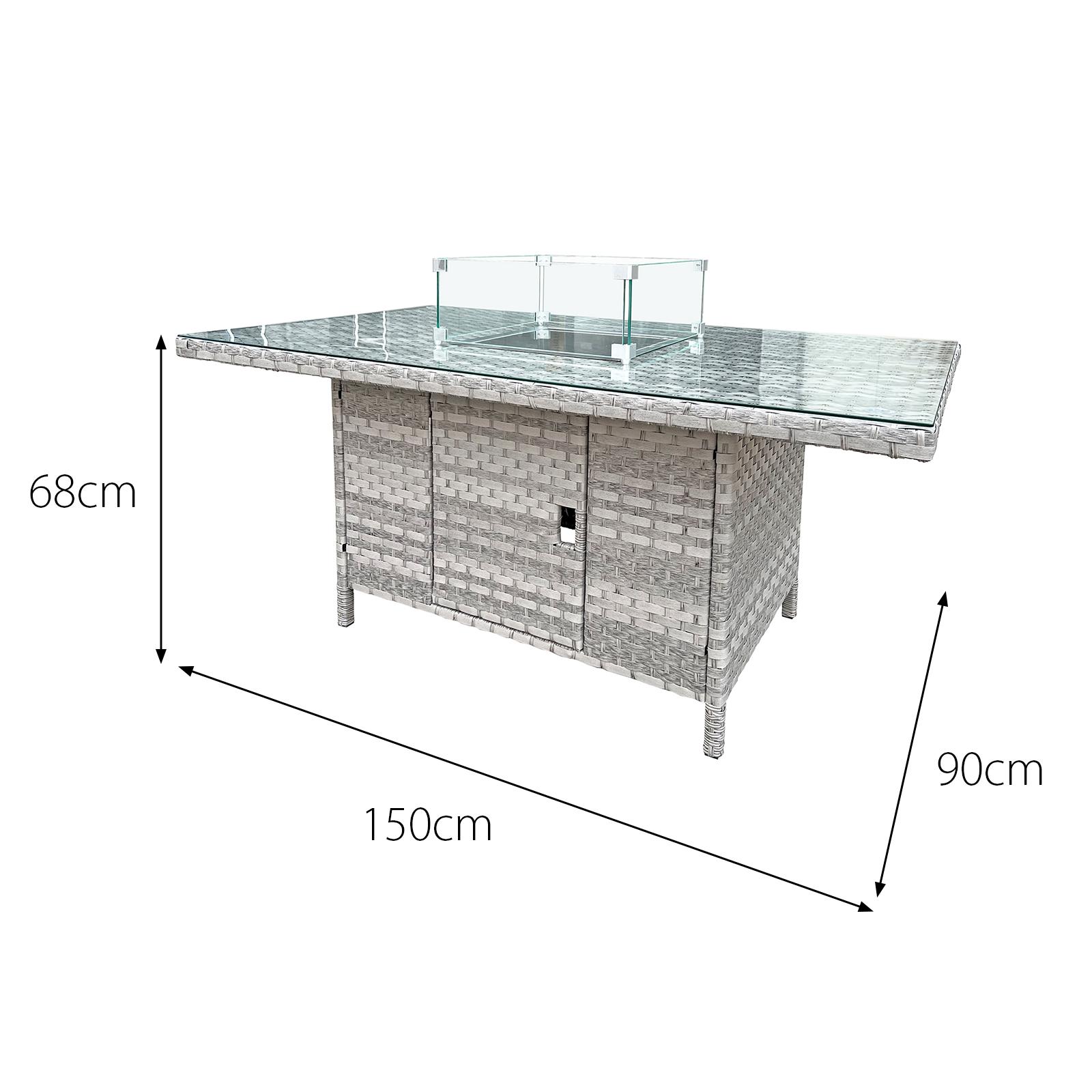 rattan firepit table in dove grey