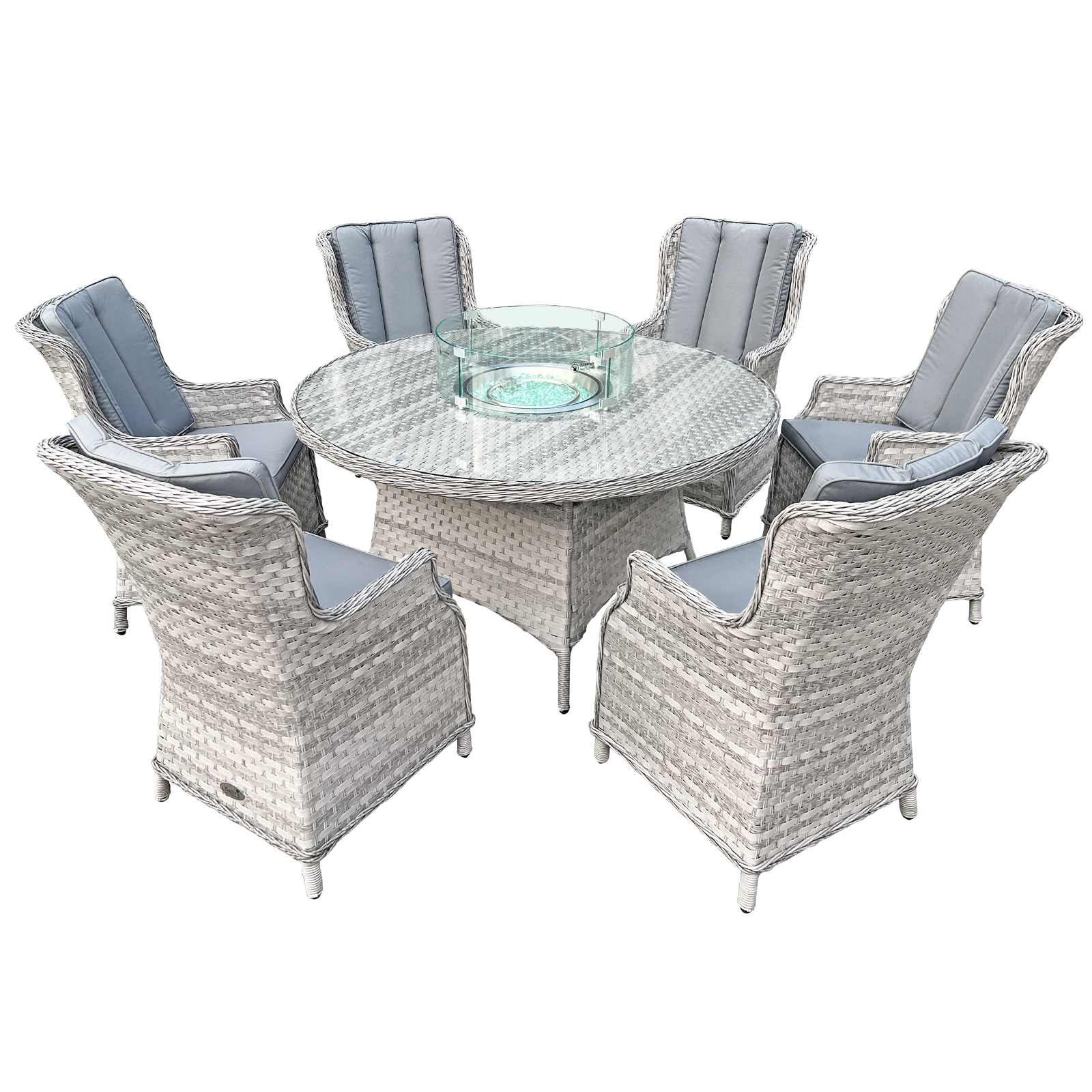 knightsbridge xl rattan 6 seat firepit dining set in dove grey