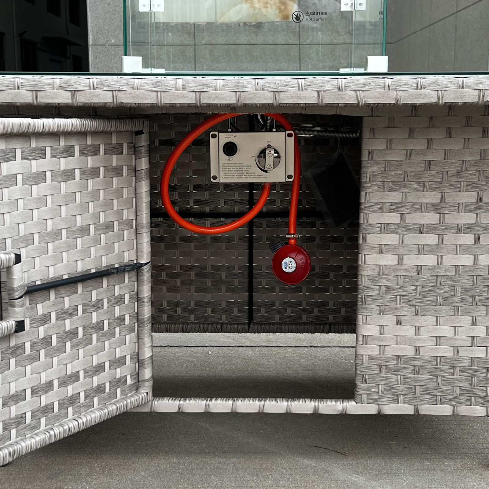 aruba rattan 9 seat firepit table set in dove grey