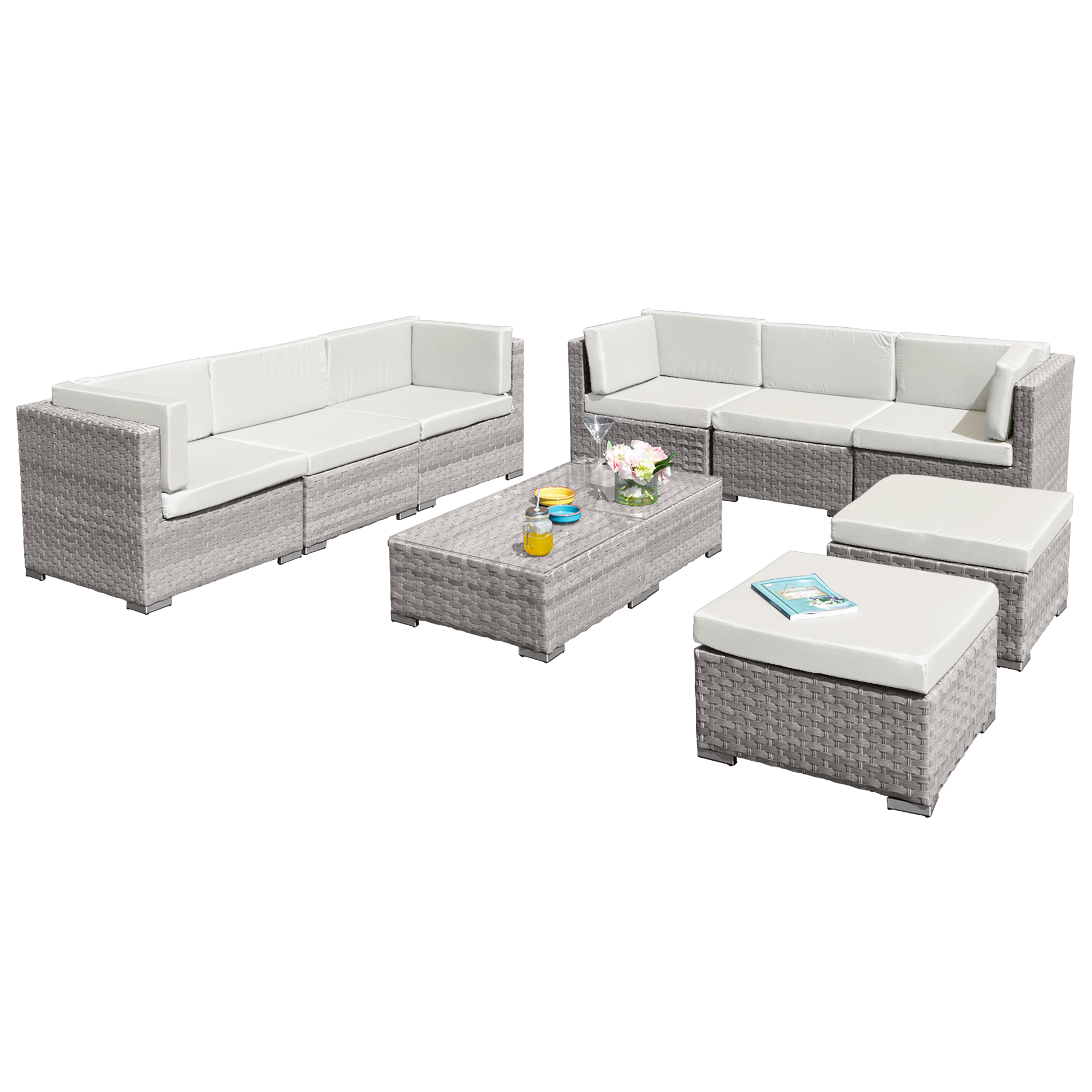 trinidad deluxe rattan 8 seat modular sofa set in dove grey