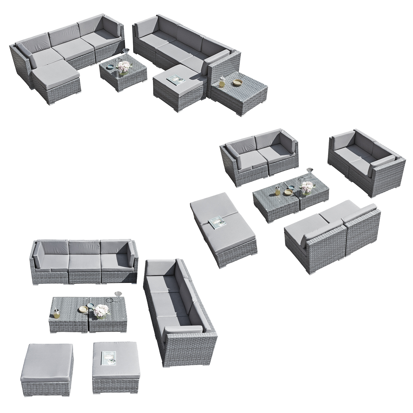 trinidad deluxe rattan 8 seat modular sofa set in ocean grey