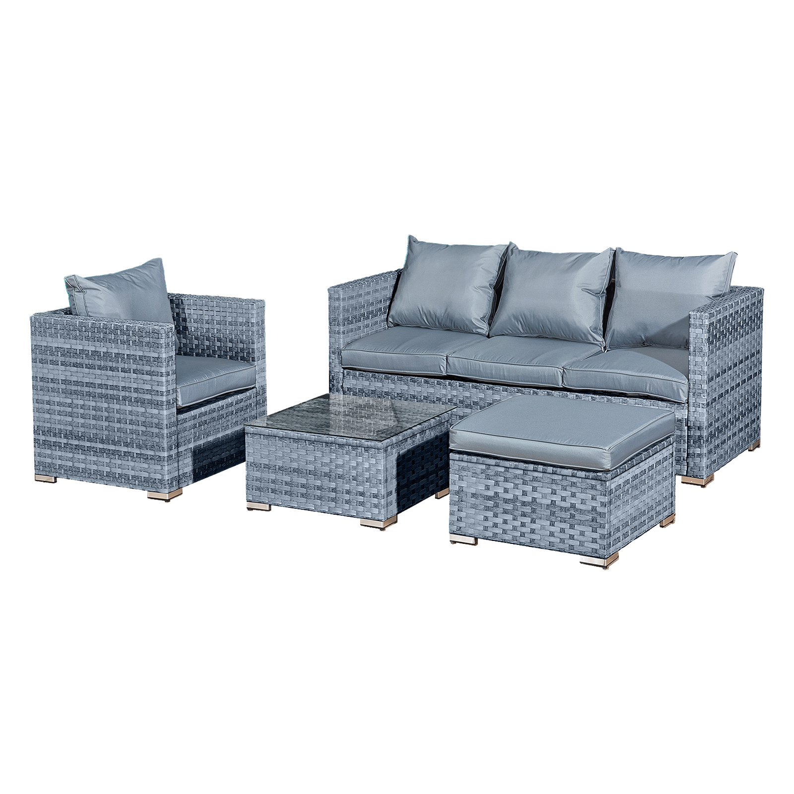 acorn rattan 5 seat lounge sofa set in ocean grey with grey cushions