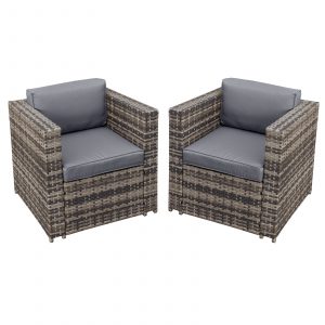 malta rattan 2 seat twin chair set in walnut grey