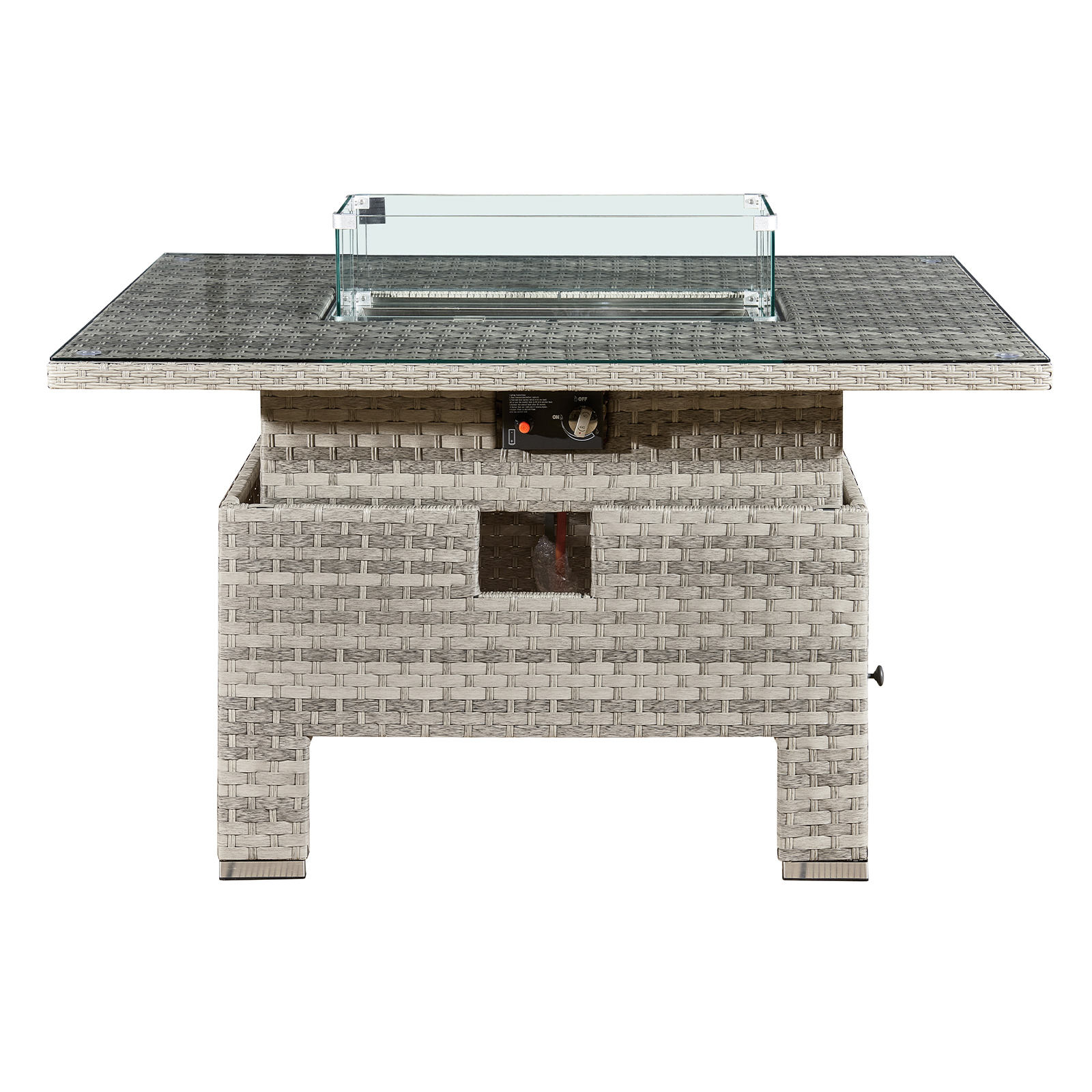 icarus rattan rising firepit table in dove grey