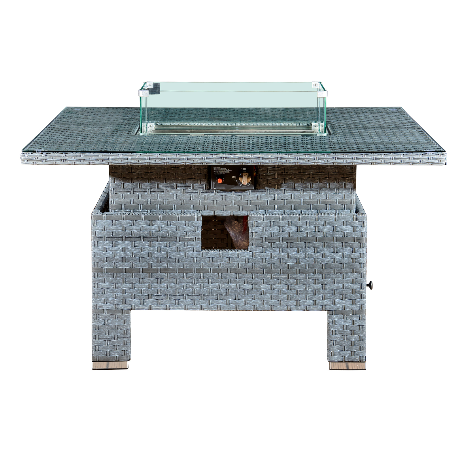 icarus rattan rising firepit table in ocean grey