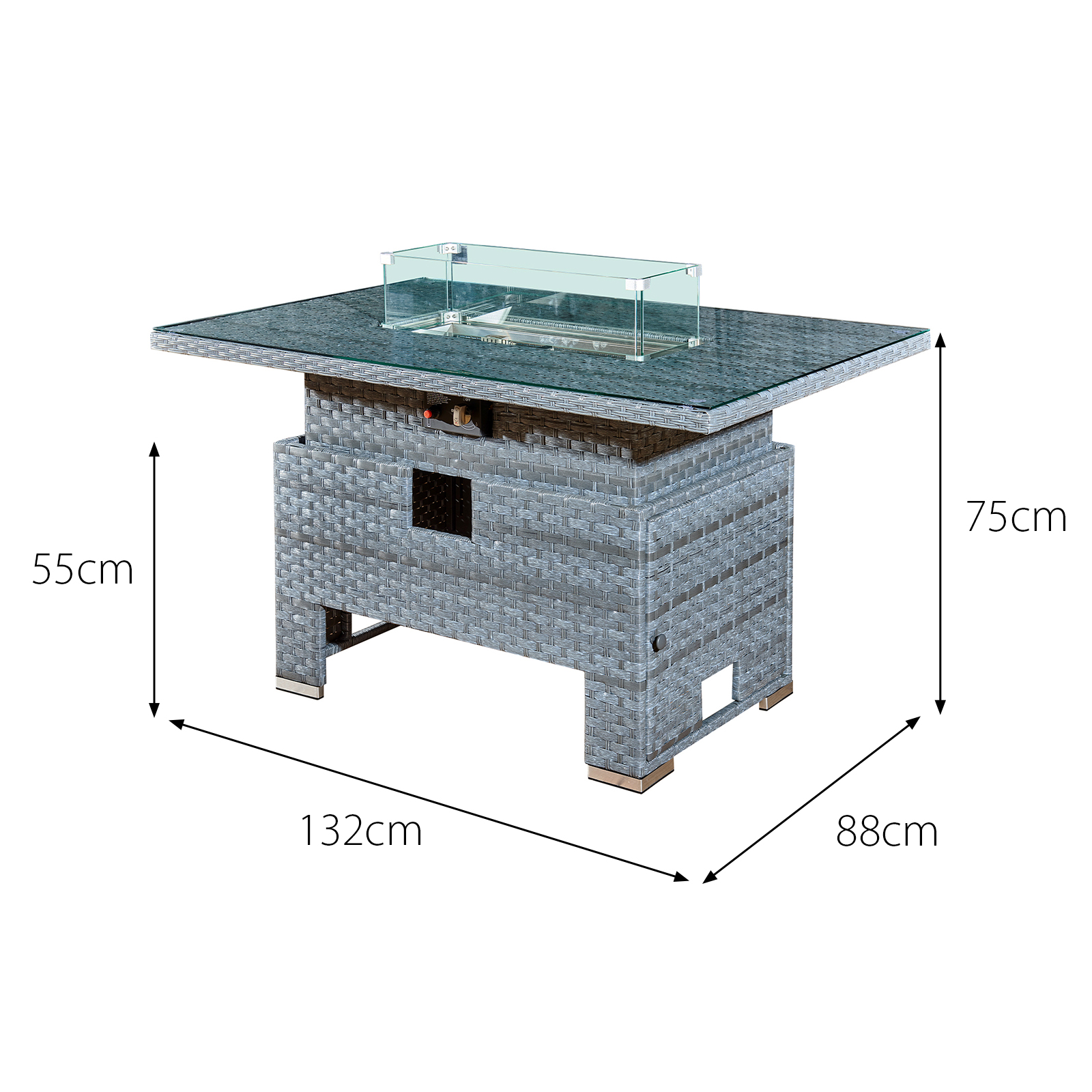 icarus rattan rising firepit table in ocean grey