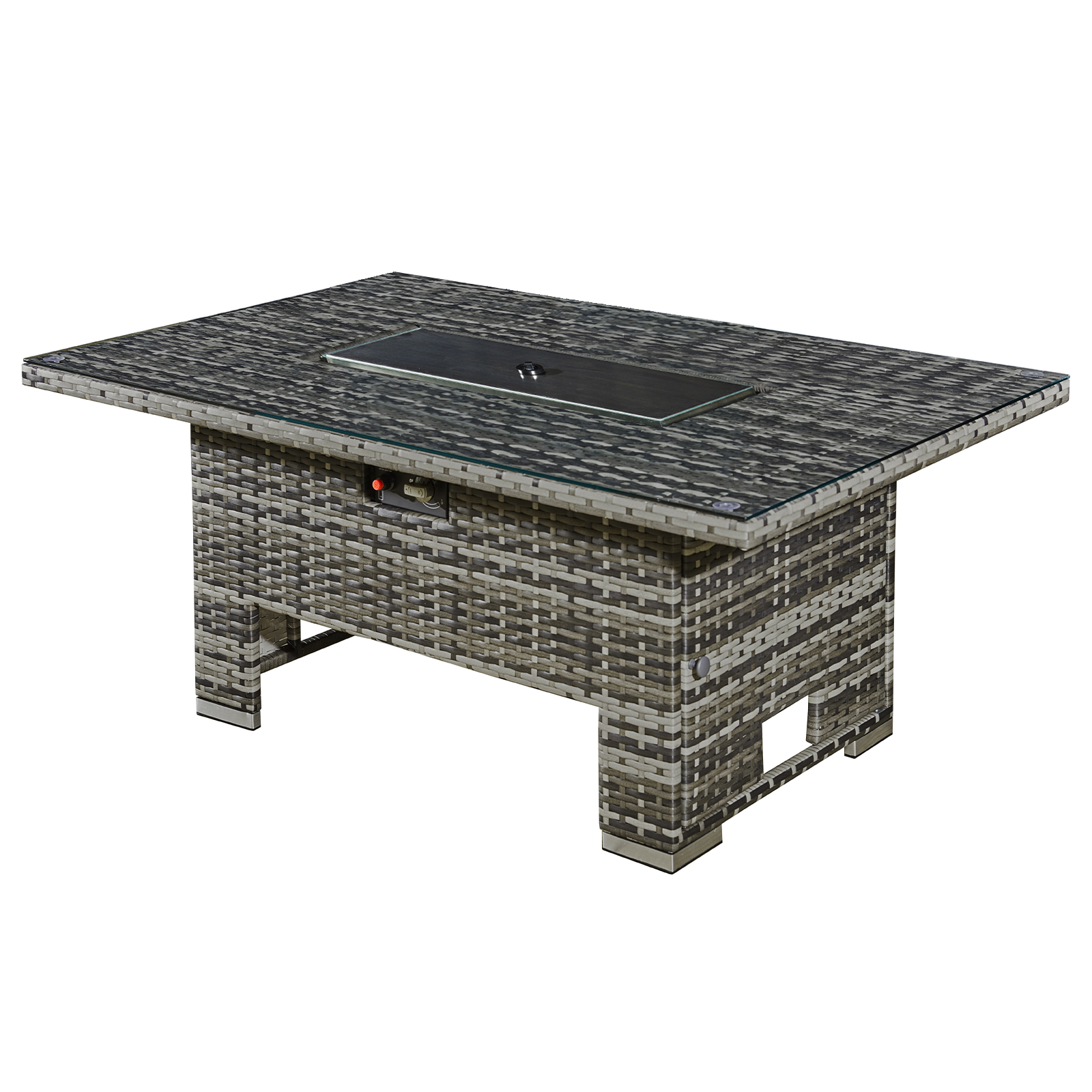 icarus rattan rising firepit table in walnut grey
