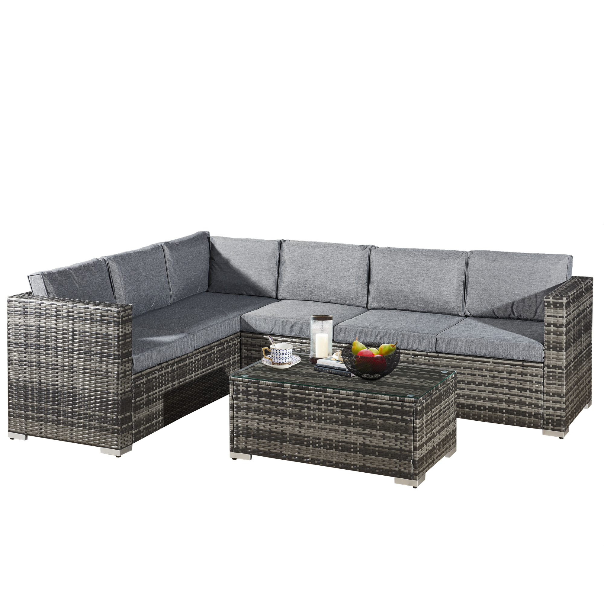 acorn rattan 6 seat corner sofa set in walnut grey