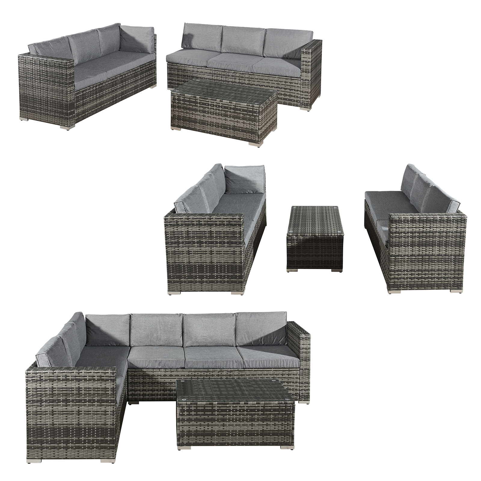 acorn rattan 6 seat corner sofa set in walnut grey